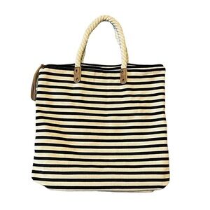 Summer & Rose Striped Canvas Tote Bag With Rope Handles. Cream & Black #1372